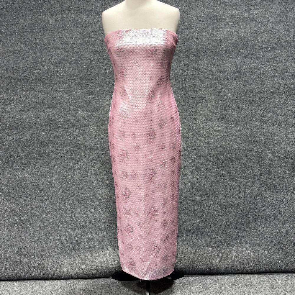 LoveShackFancy Dress Womens 6 Pink Sequin Strapless Floral Bodycon Midi Formal